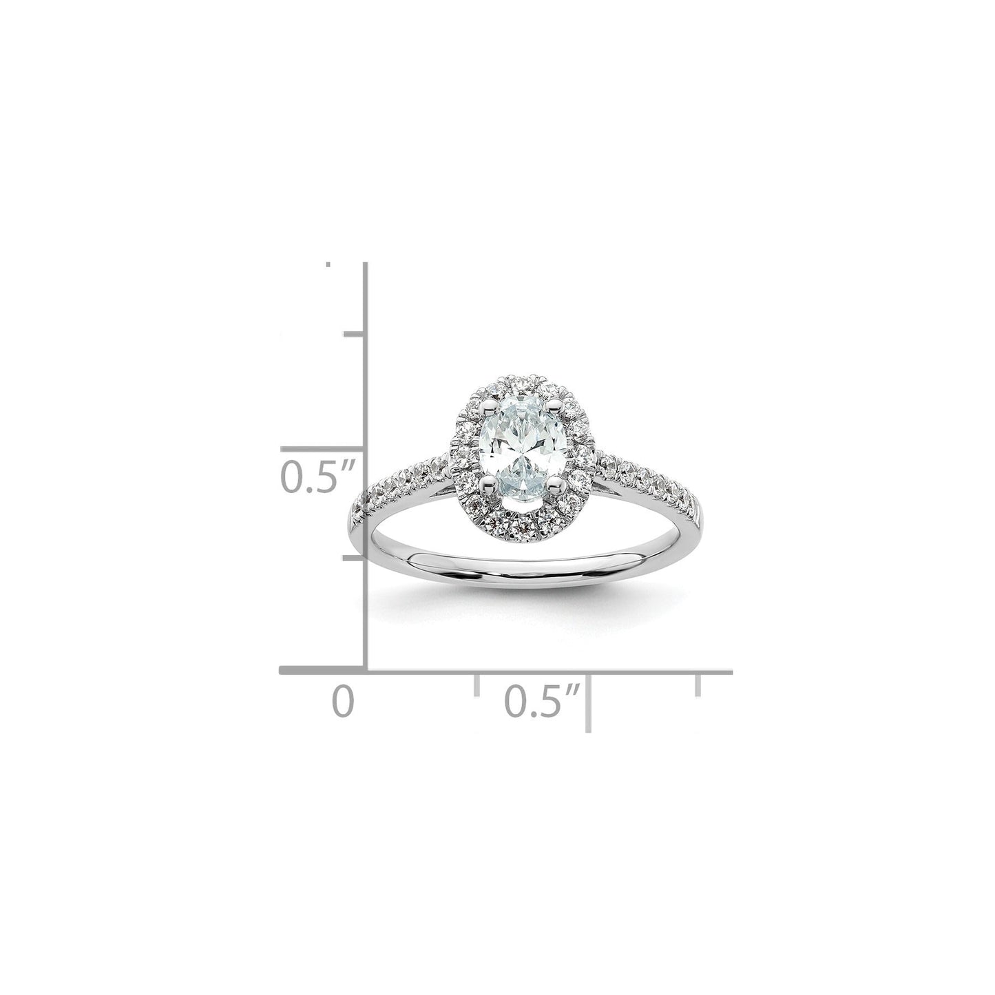 14K White Gold Lab Grown Oval Diamond Halo Engagement Ring 0.75 ct