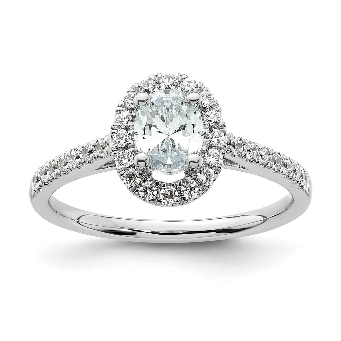 14K White Gold Lab Grown Oval Diamond Halo Engagement Ring 0.75 ct