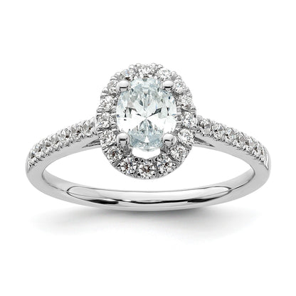 14K White Gold Lab Grown Oval Diamond Halo Engagement Ring 0.75 ct