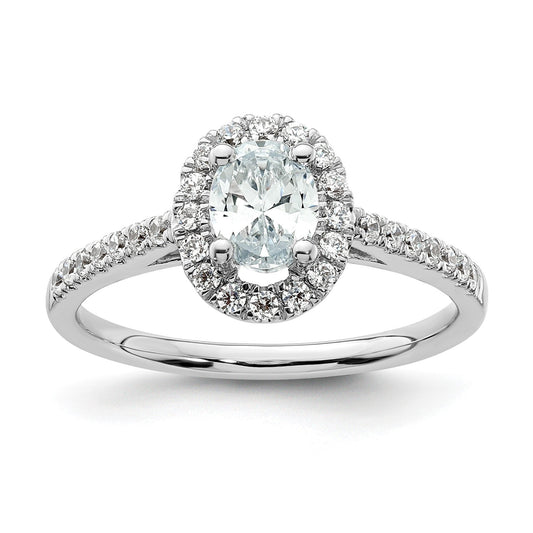 14K White Gold Lab Grown Oval Diamond Halo Engagement Ring 0.75 ct