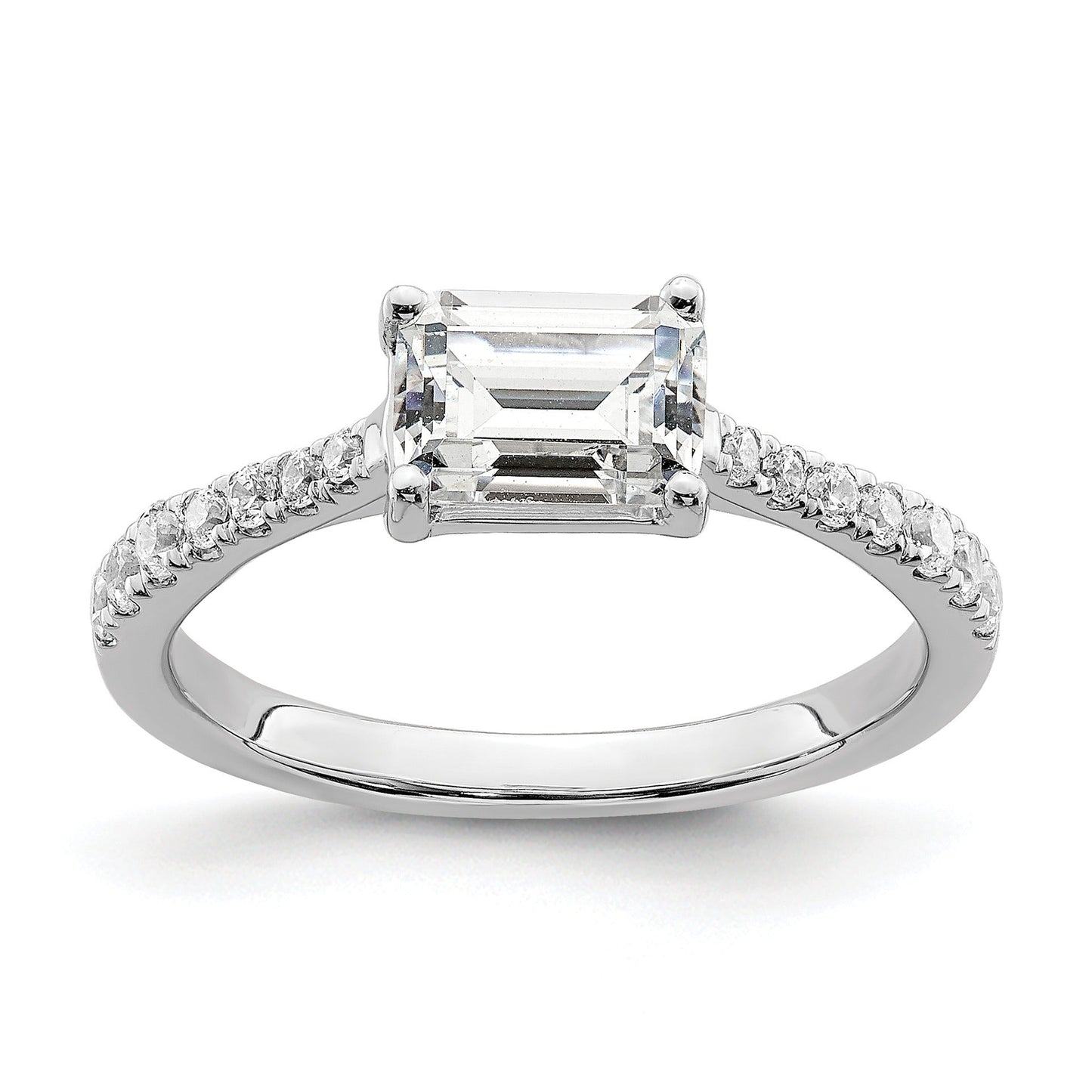 0.25 Ct Emerald-Cut White Diamond Prong 14K White Gold Semi Mount East West Ring