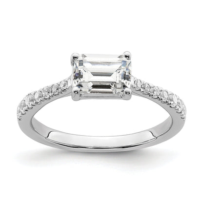0.25 Ct Emerald-Cut White Diamond Prong 14K White Gold Semi Mount East West Ring