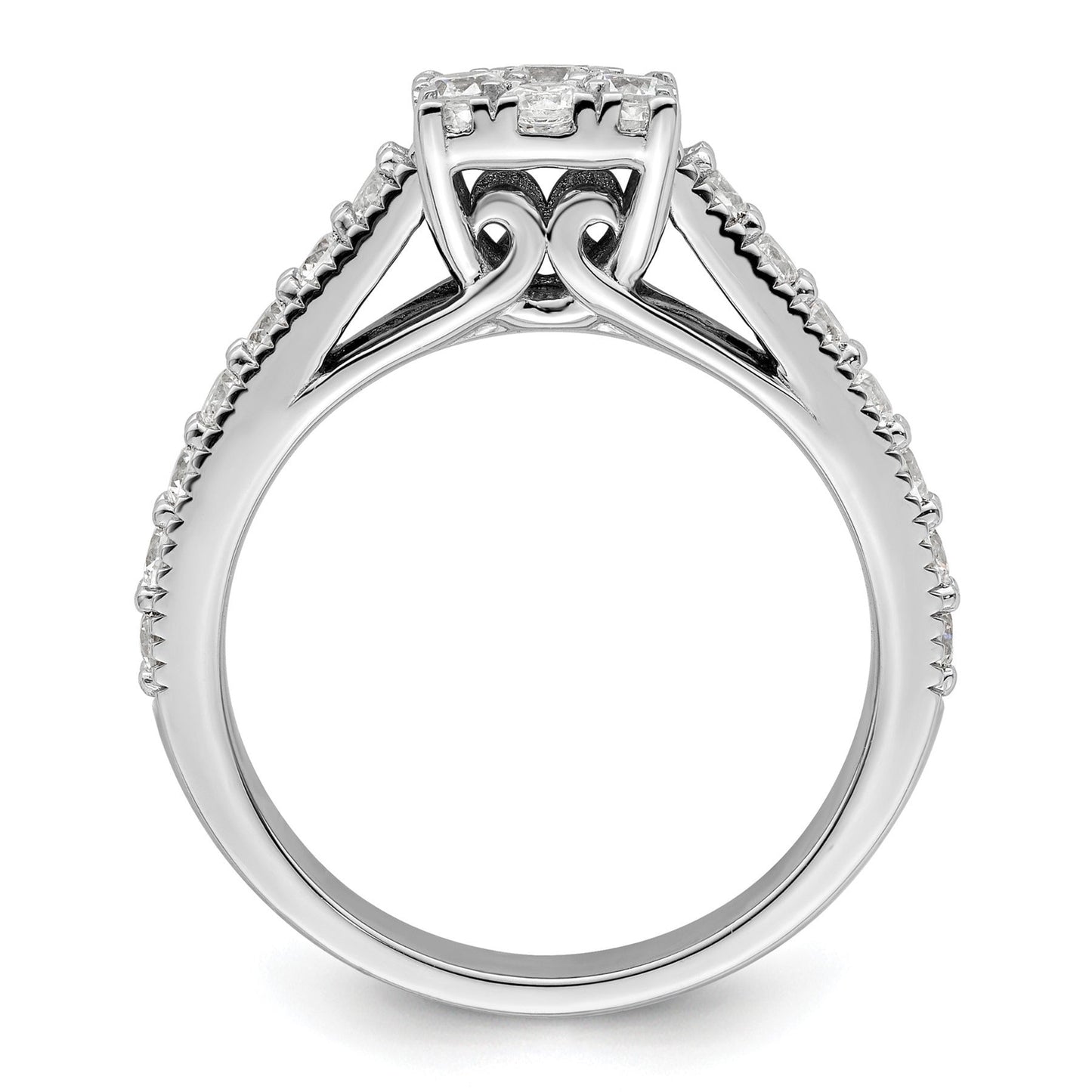 14K White Gold Lab Grown Diamond Cluster Engagement Ring 1 Ct