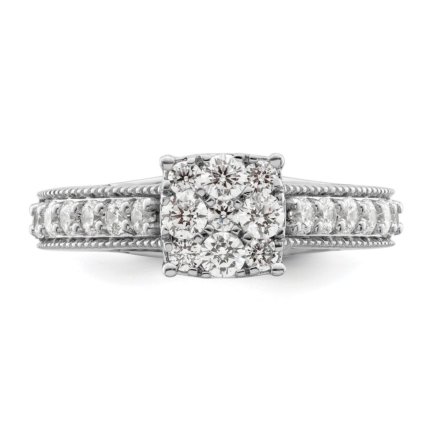 14K White Gold Lab Grown Diamond Cluster Engagement Ring 1 Ct