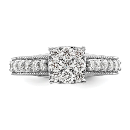 14K White Gold Lab Grown Diamond Cluster Engagement Ring 1 Ct