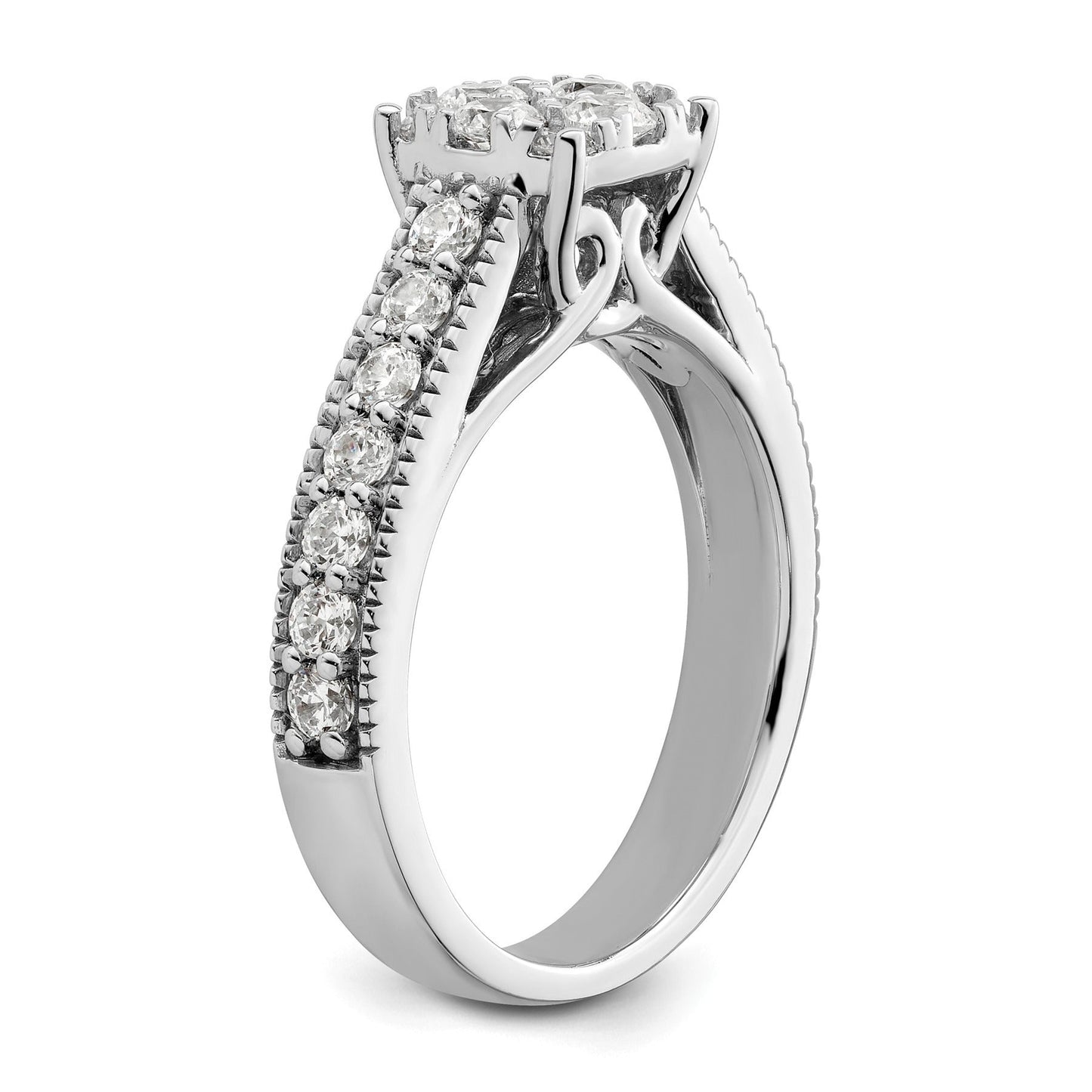 14K White Gold Lab Grown Diamond Cluster Engagement Ring 1 Ct