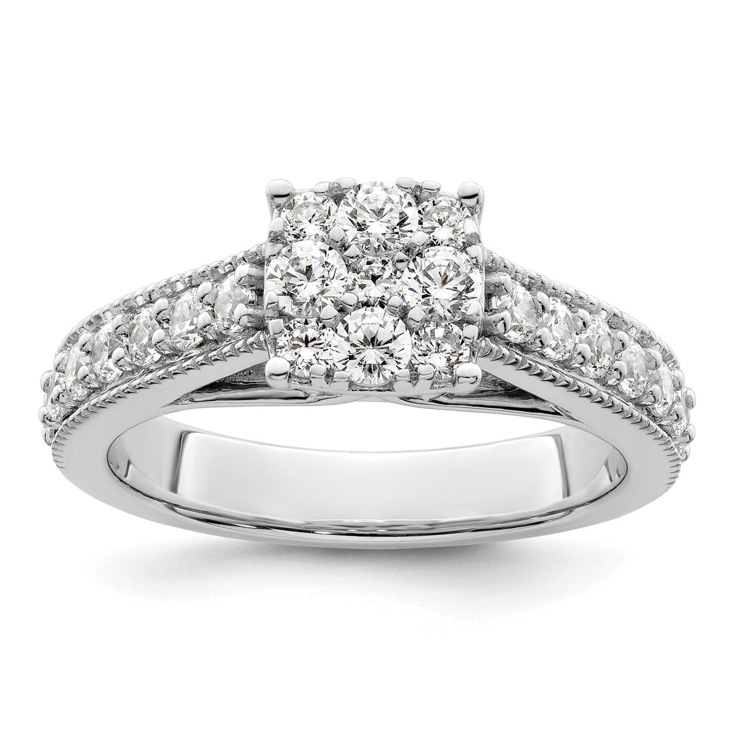 14K White Gold Lab Grown Diamond Cluster Engagement Ring 1 Ct