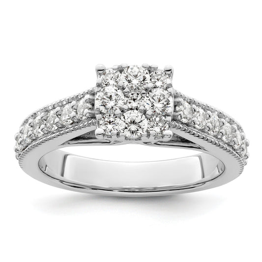 14K White Gold Lab Grown Diamond Cluster Engagement Ring 1 Ct