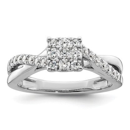 14k White Gold Lab Grown Diamond Cluster Engagement Ring 0.5 ct