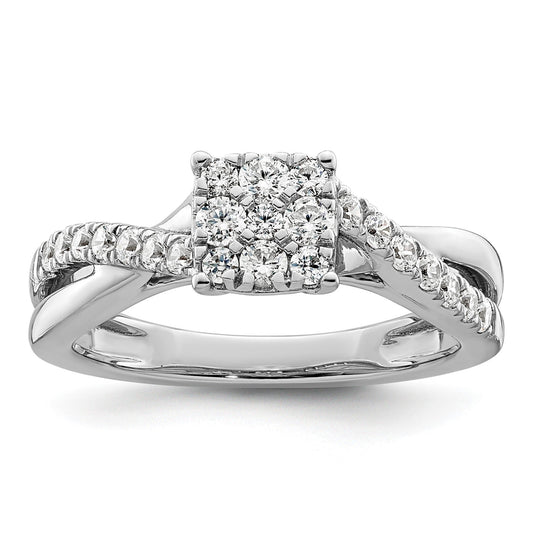 14k White Gold Lab Grown Diamond Cluster Engagement Ring 0.5 ct