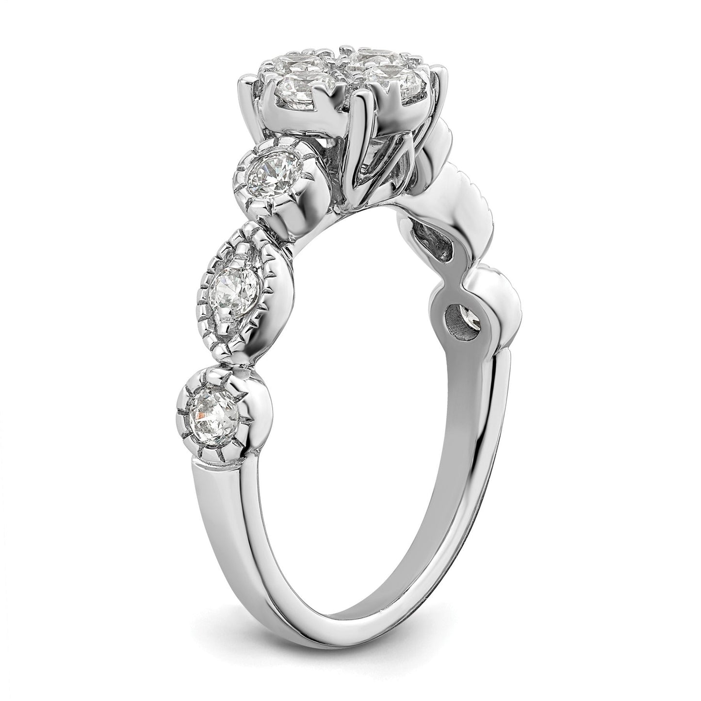 14K White Gold Lab Grown Diamond Cluster Engagement Ring 0.75 ct