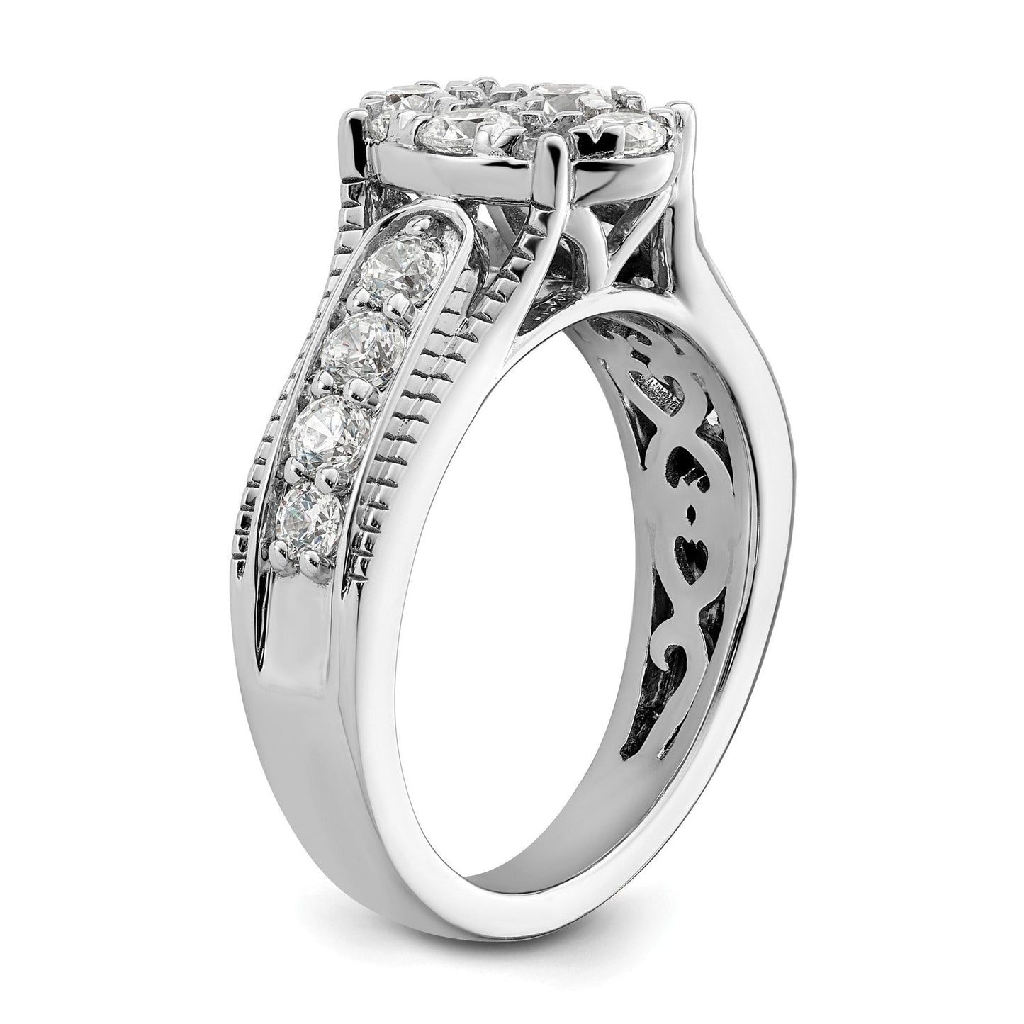 14k White Gold Lab Grown Diamond Cluster Engagement Ring 1 ct