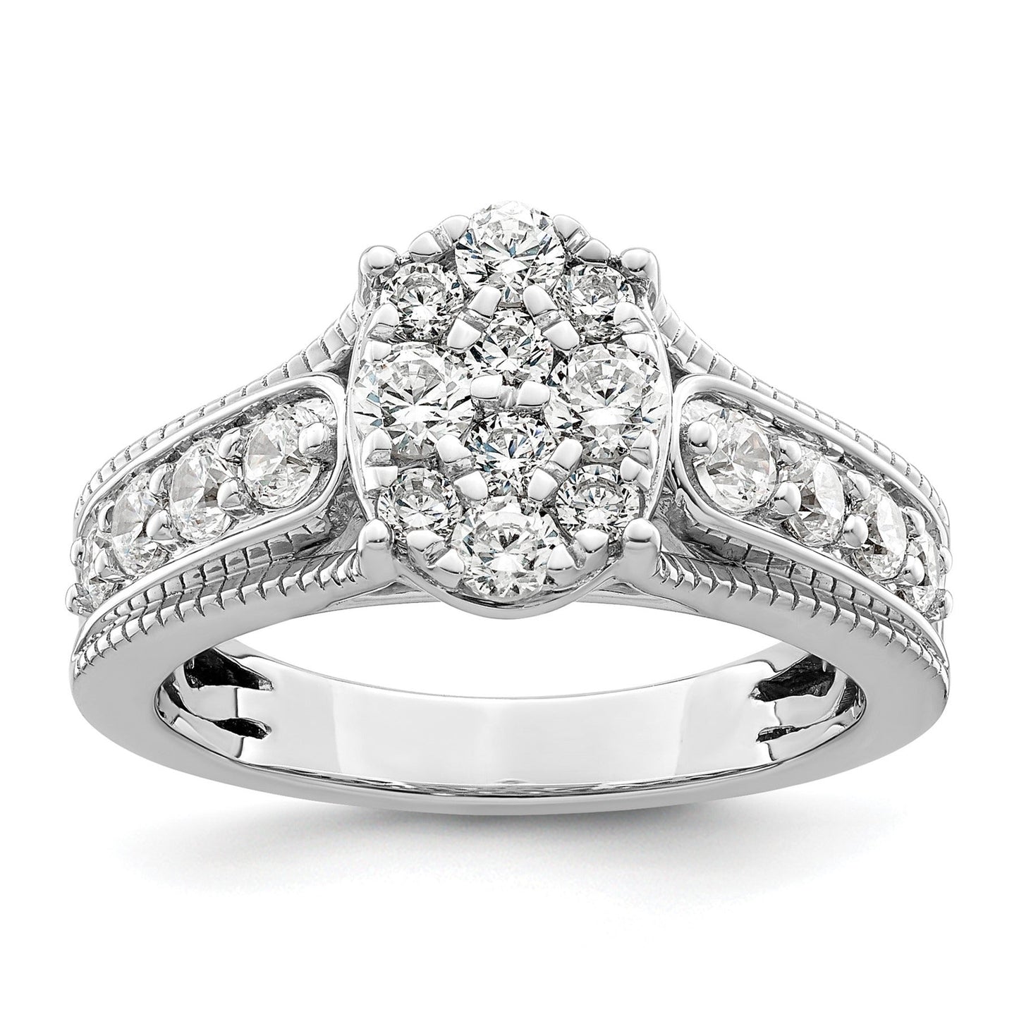 14k White Gold Lab Grown Diamond Cluster Engagement Ring 1 ct