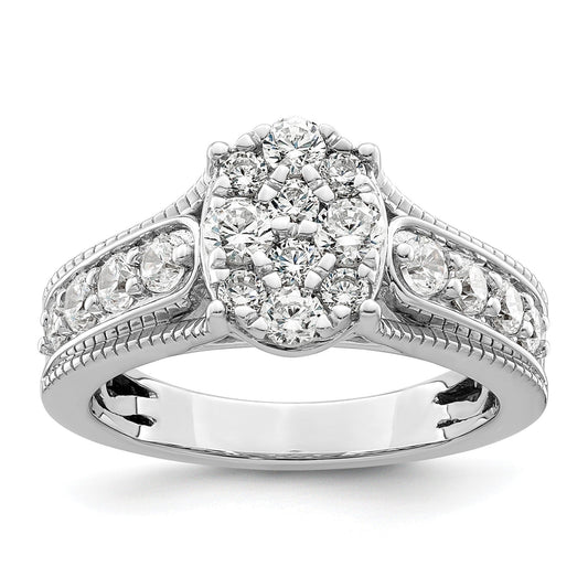 14k White Gold Lab Grown Diamond Cluster Engagement Ring 1 ct