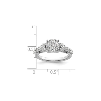 14k White Gold Lab Grown Diamond Cluster Engagement Ring 1 ct.