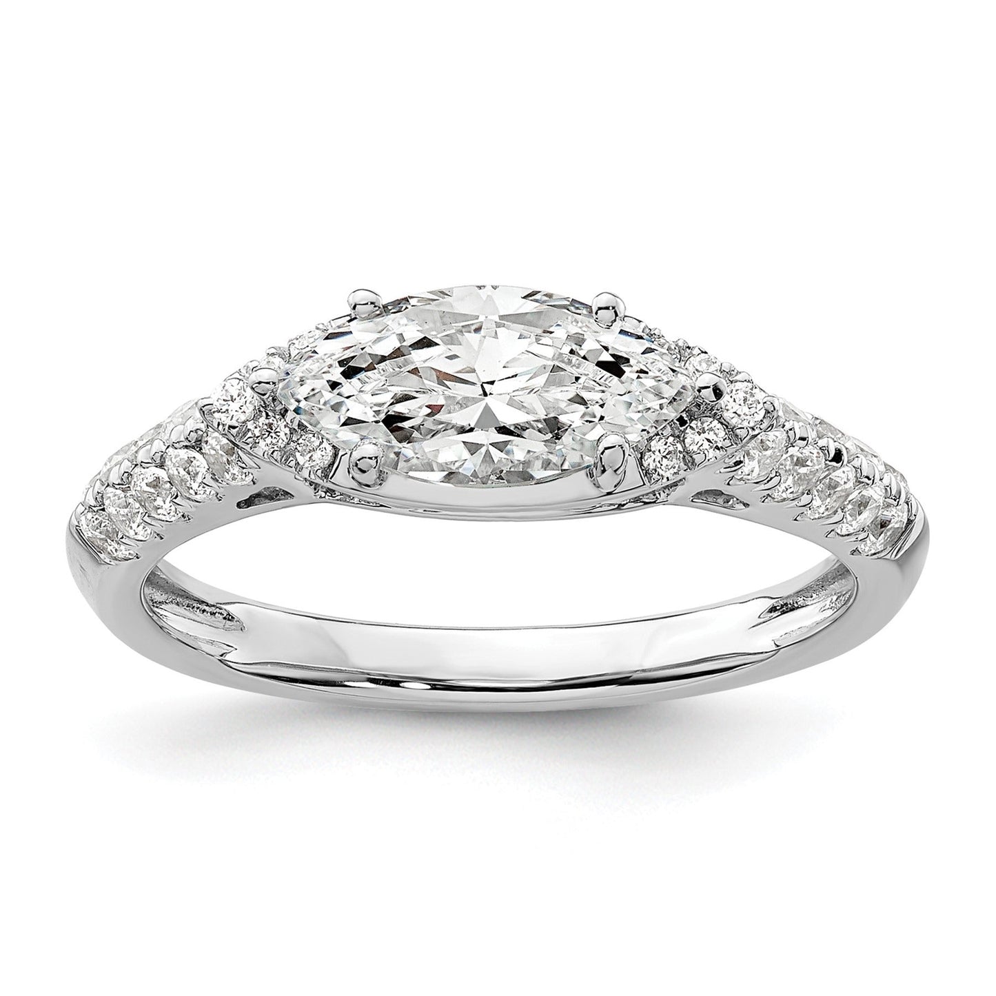 14k White Gold Lab Grown Diamond Engagement East West Ring Semi Mount 0.34 Ct