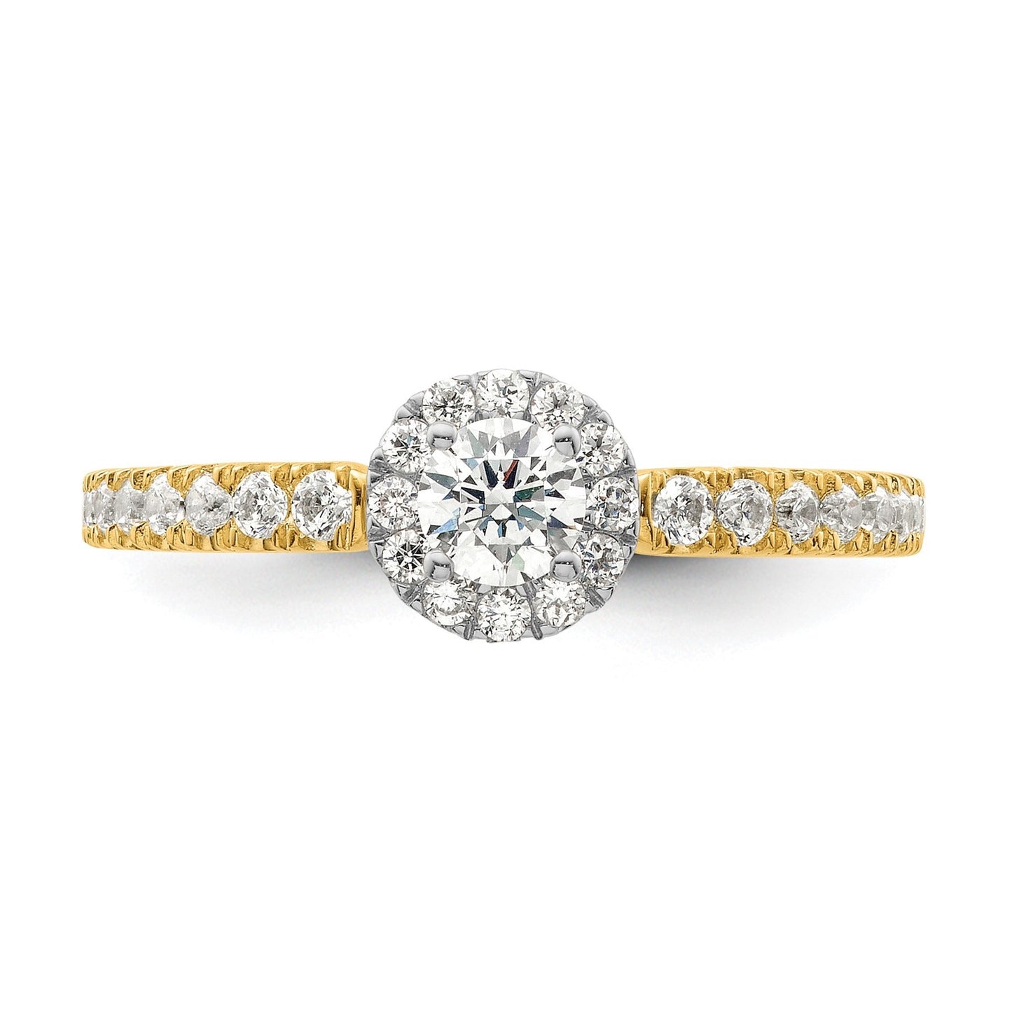 14K Two-tone Gold Lab Grown Diamond Petite Round Halo Ring 0.5 ct