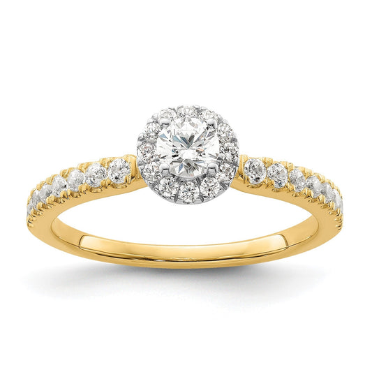 14K Two-tone Gold Lab Grown Diamond Petite Round Halo Ring 0.5 ct