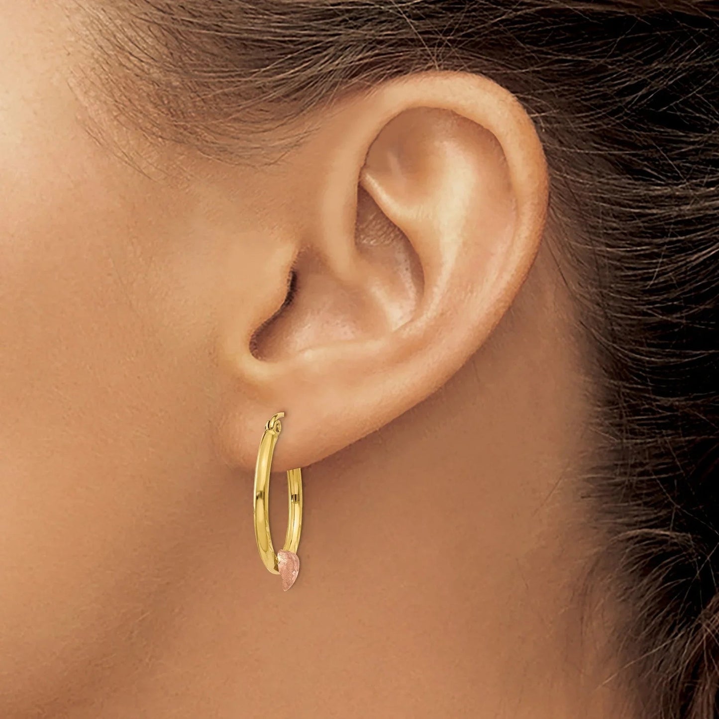 14K Gold and Rose Heart Hoop Earrings