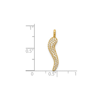14k Yellow Gold CZ Small Italian Horn Pendant Only