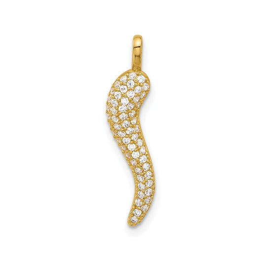 14k Yellow Gold CZ Small Italian Horn Pendant Only