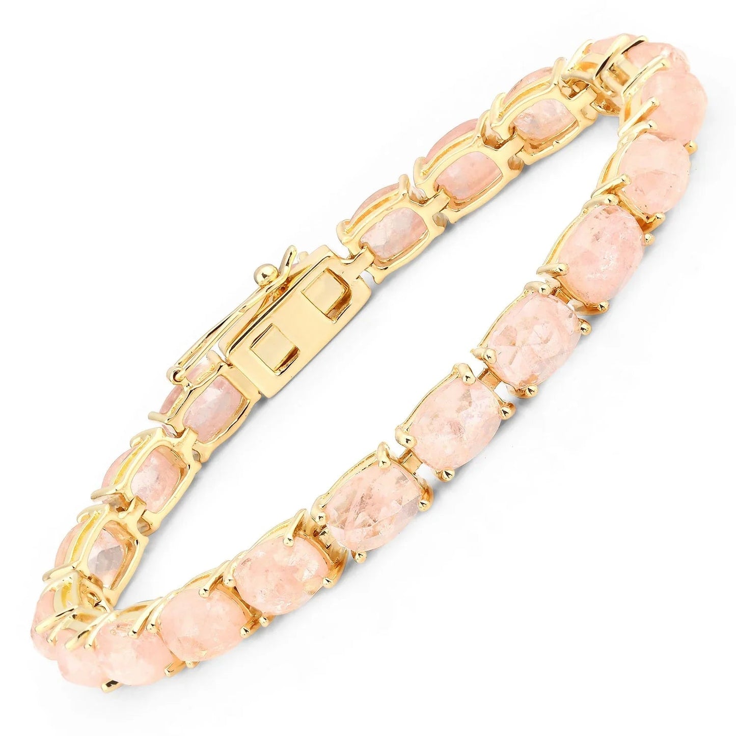 34.50 Ct Oval Pink Morganite Prong 14K Yellow Gold Plated Silver Tennis Bracelet