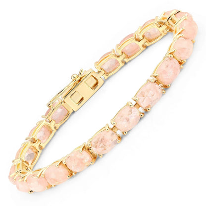 34.50 Ct Oval Pink Morganite Prong 14K Yellow Gold Plated Silver Tennis Bracelet