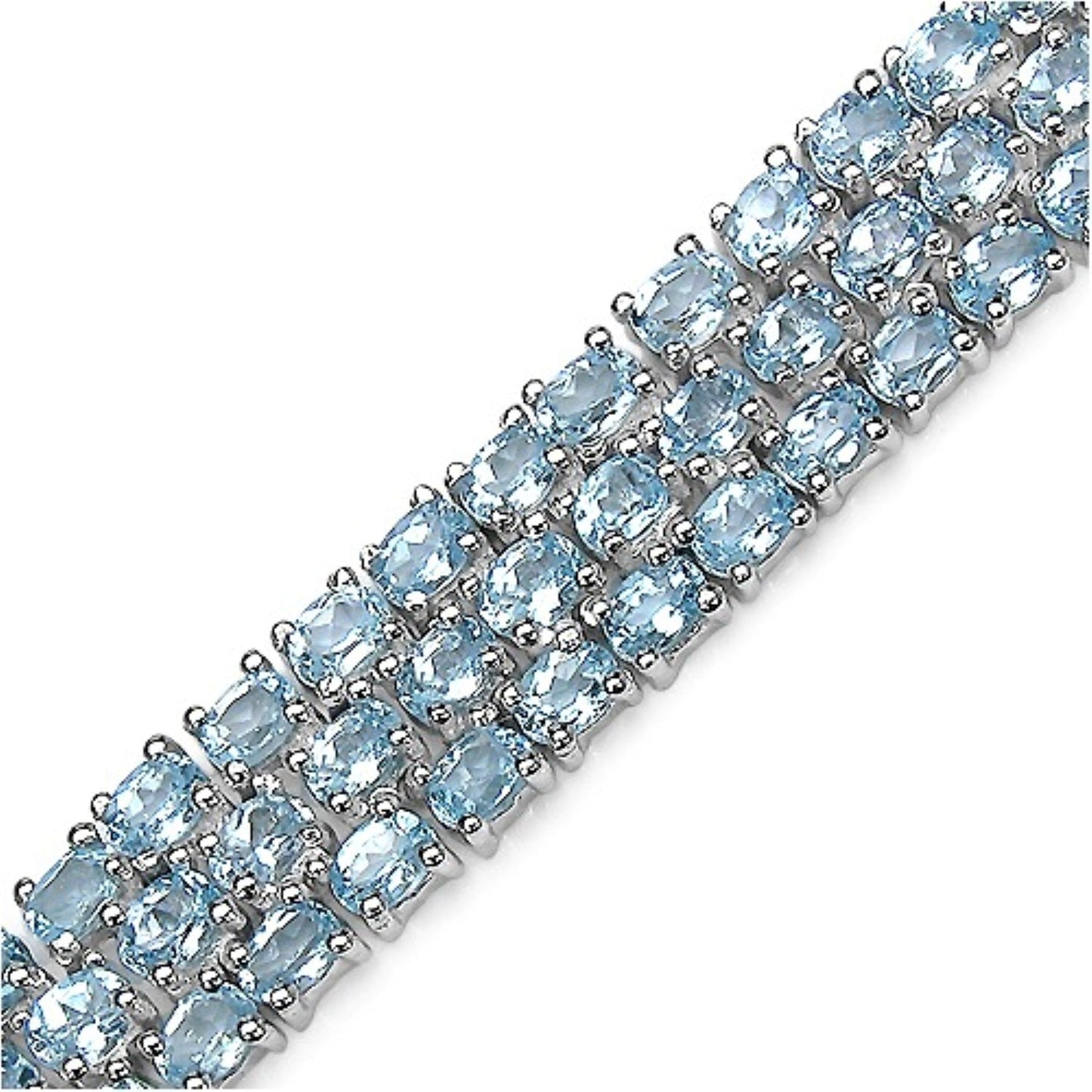 26.20 Ct Oval Sky Blue Topaz Prong Sterling Silver Triple Row Tennis Bracelet