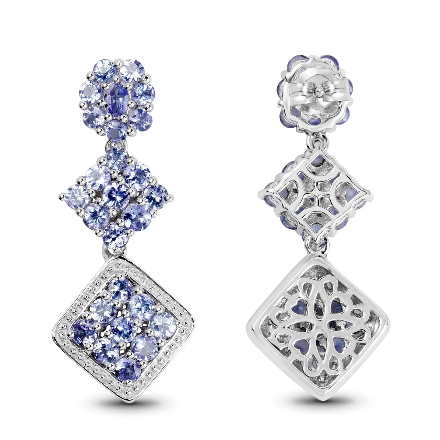Violet Tanzanite Prong Sterling Silver Dangle Earrings