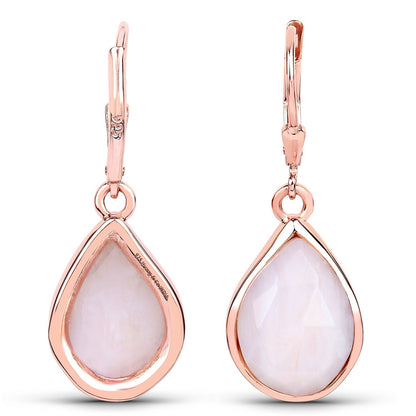 7.60 Ct Pear Pink Opal Bezel 18K Rose Gold Plated Silver Teardrop Dangle Earrings