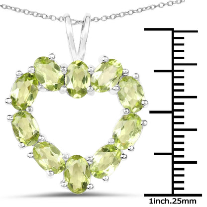 4.50 Ct Oval Green Peridot Prong Silver Heart Pendant Necklace