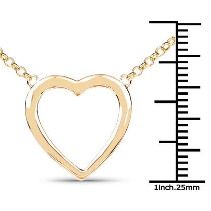 14K Yellow Gold Over Silver Heart Pendant Cable Chain Necklace