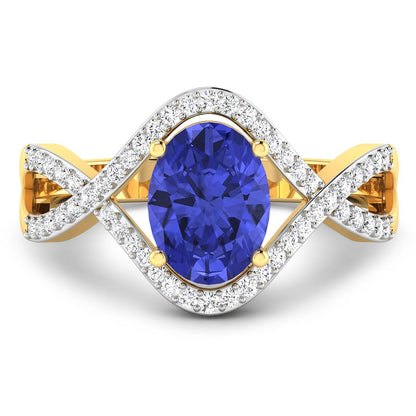 1.09 Ct Oval Violet Tanzanite Lab Diamond Prong 14k Gold Crossover Ring