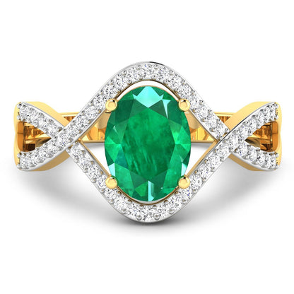 1 Ct Oval Green Zambian Emerald Diamond Prong 14K Gold Crossover Ring