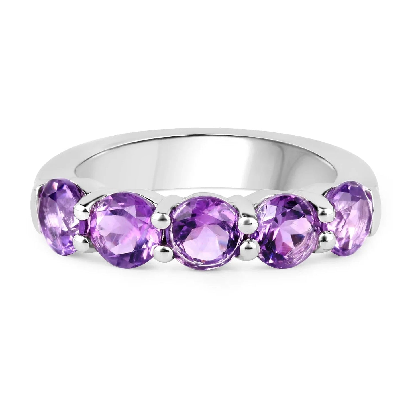 2.25 Ct Round Purple Amethyst Prong Silver Five Stone Ring