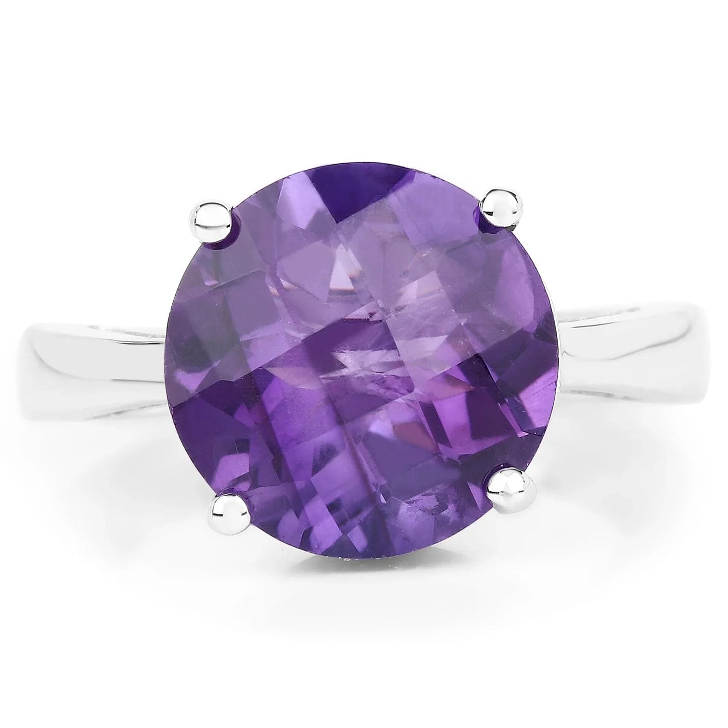 5.43 Ct Round Purple Amethyst and White Topaz Prong Silver Solitaire Ring