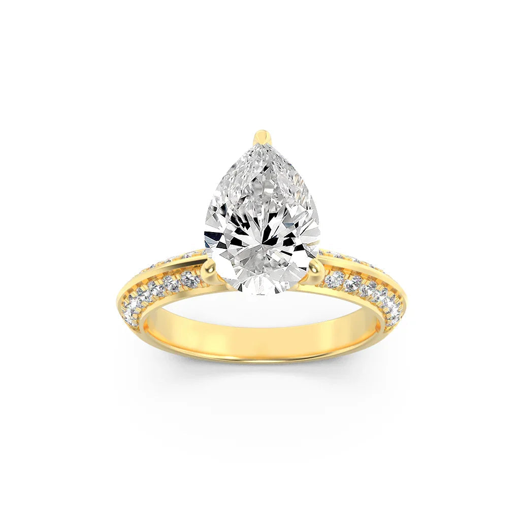 14K Yellow Gold Lab Grown Diamond Pear Pave Ring
