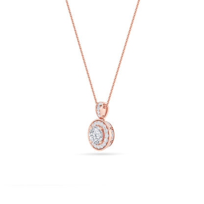 0.75 Ct Round (F/VS) Lab Grown Diamond Prong 14K Rose Gold Classic Halo Solitaire Pendant Necklace