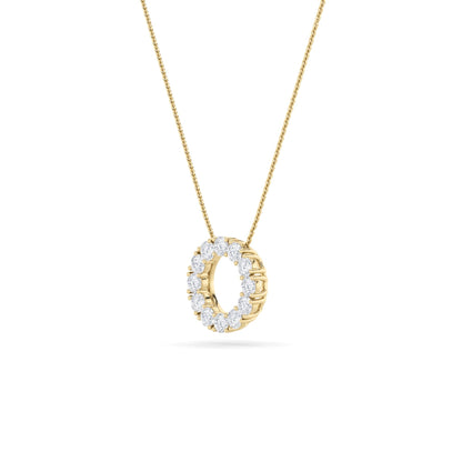 2.0 Ct Round (F/VS) Lab Grown Diamond Prong 14K Yellow Gold Fancy Open Circle Pendant Necklace