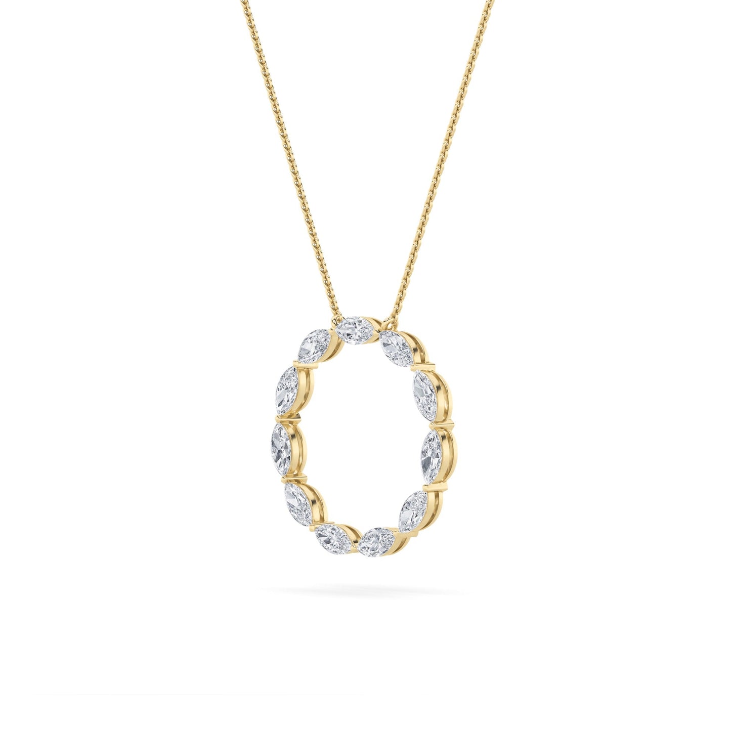 2.25 Ct Marquise (F/VS) Lab Grown Diamond Prong 14K Yellow Gold Fancy Open Circle Pendant Necklace