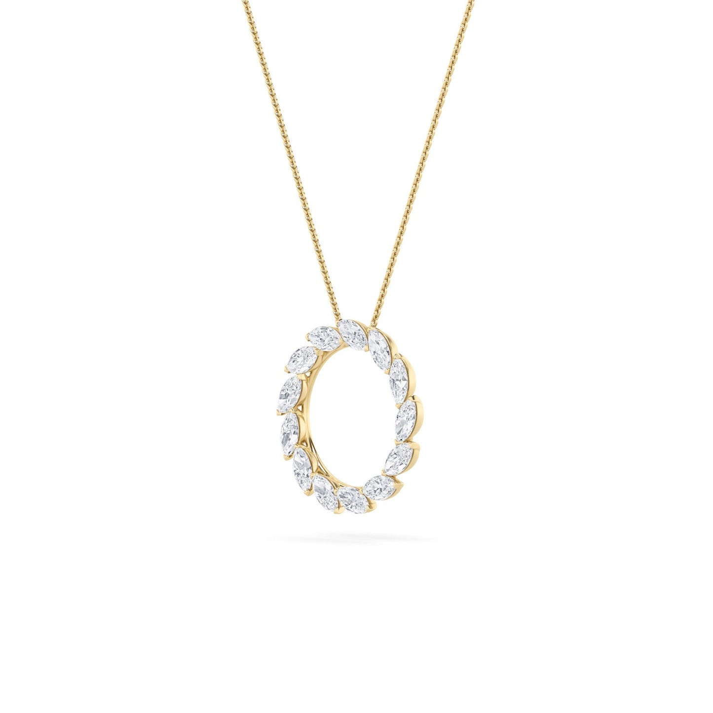 2.0 Ct Marquise (F/VS) Lab Grown Diamond Prong 14K Yellow Gold Fancy Open Circle Pendant Necklace