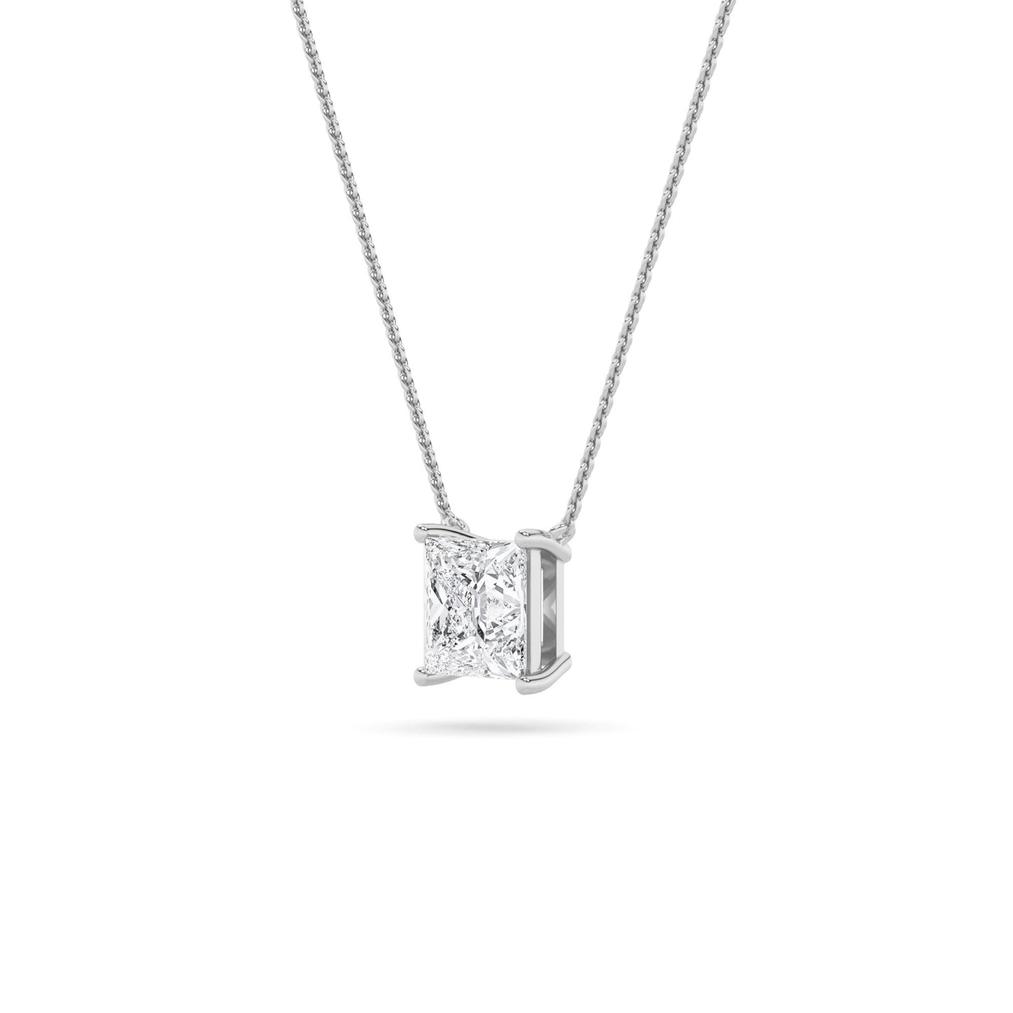 1 Ct Princess (F/VS) Lab Grown Diamond Prong 14K White Gold Classic Solitaire Pendant Necklace