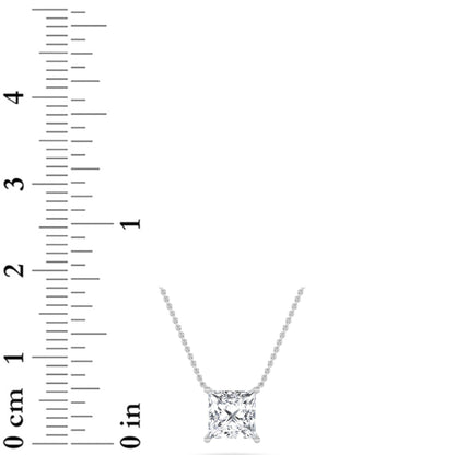 1 Ct Princess (F/VS) Lab Grown Diamond Prong 14K White Gold Classic Solitaire Pendant Necklace