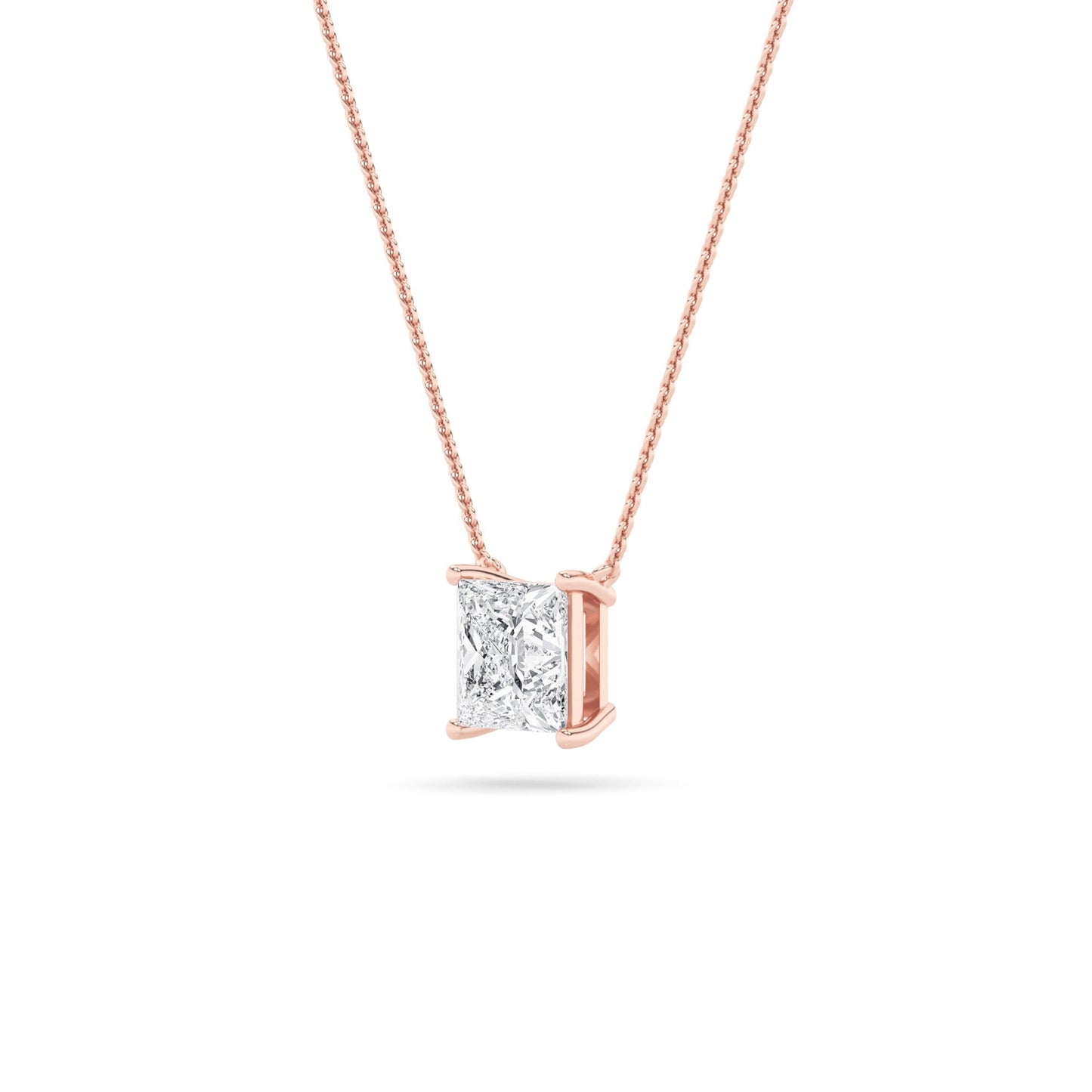 Princess (F/VS) Lab Grown Diamond Prong 14K Rose Gold Classic Solitaire Pendant Necklace