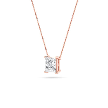 Princess (F/VS) Lab Grown Diamond Prong 14K Rose Gold Classic Solitaire Pendant Necklace