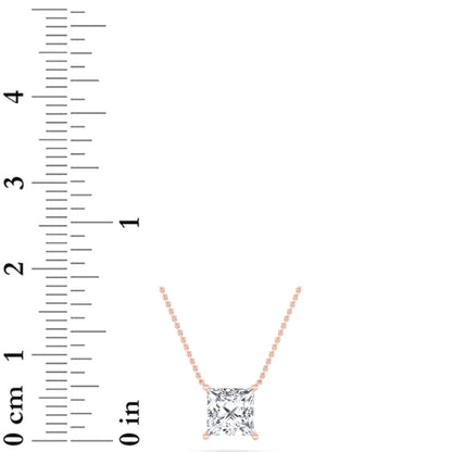 Princess (F/VS) Lab Grown Diamond Prong 14K Rose Gold Classic Solitaire Pendant Necklace
