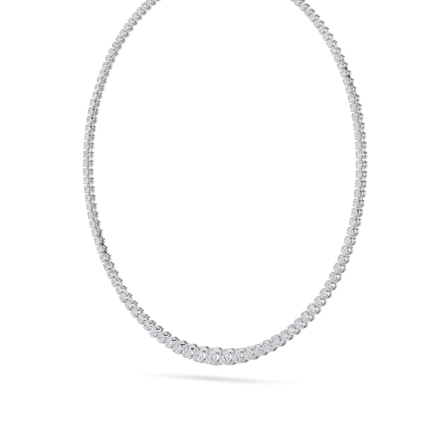 Round (F/VS) Lab Grown Diamond Prong 14K White Gold Graduating Full Riviera Tennis Necklace