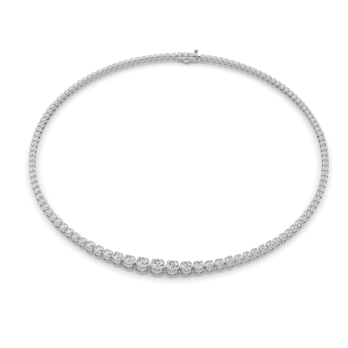 Round (F/VS) Lab Grown Diamond Prong 14K White Gold Graduating Full Riviera Tennis Necklace