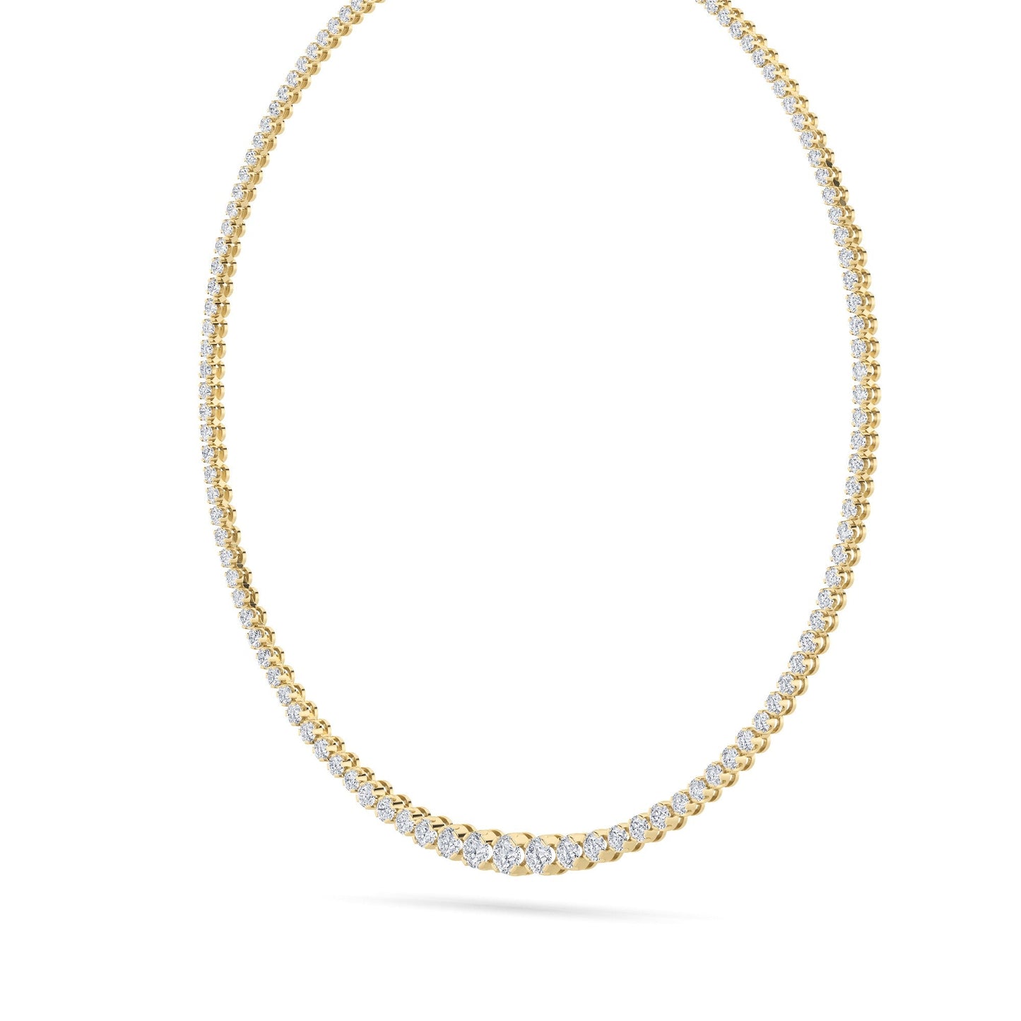 Round (F/VS) Lab Grown Diamond Prong 14K Yellow Gold Graduating Full Riviera Tennis Necklace