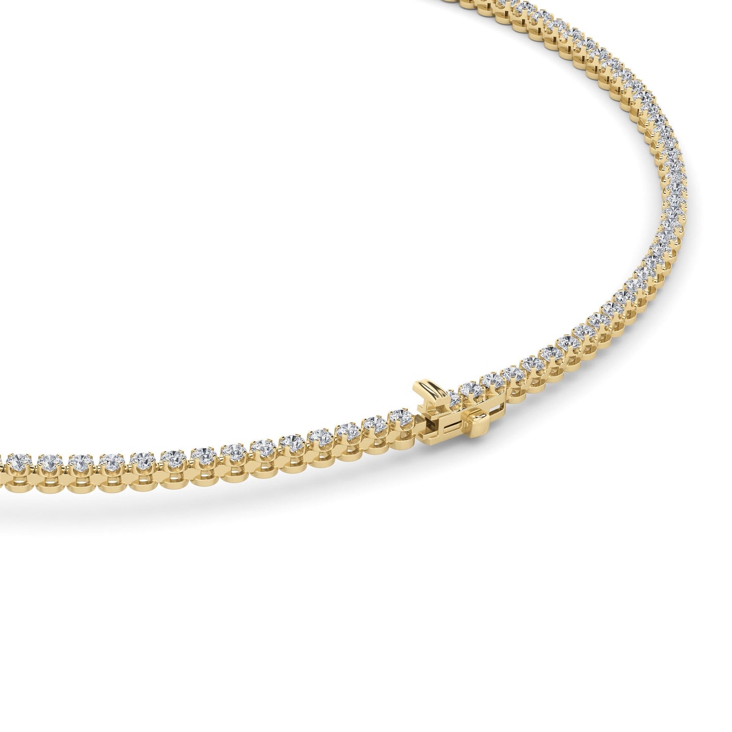 Round (F/VS) Lab Grown Diamond Prong 14K Yellow Gold Graduating Full Riviera Tennis Necklace